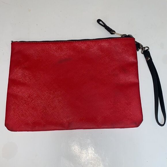 Red coated canvas Victoria’s Secret large wristlet make up bag - Picture 2 of 7